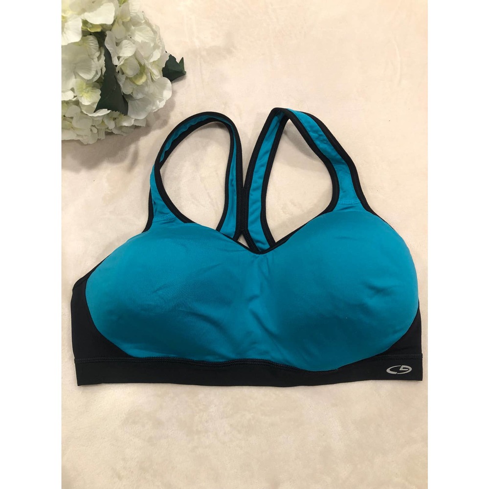 Champion Teal and Black Padded Sports Bra, Size XL